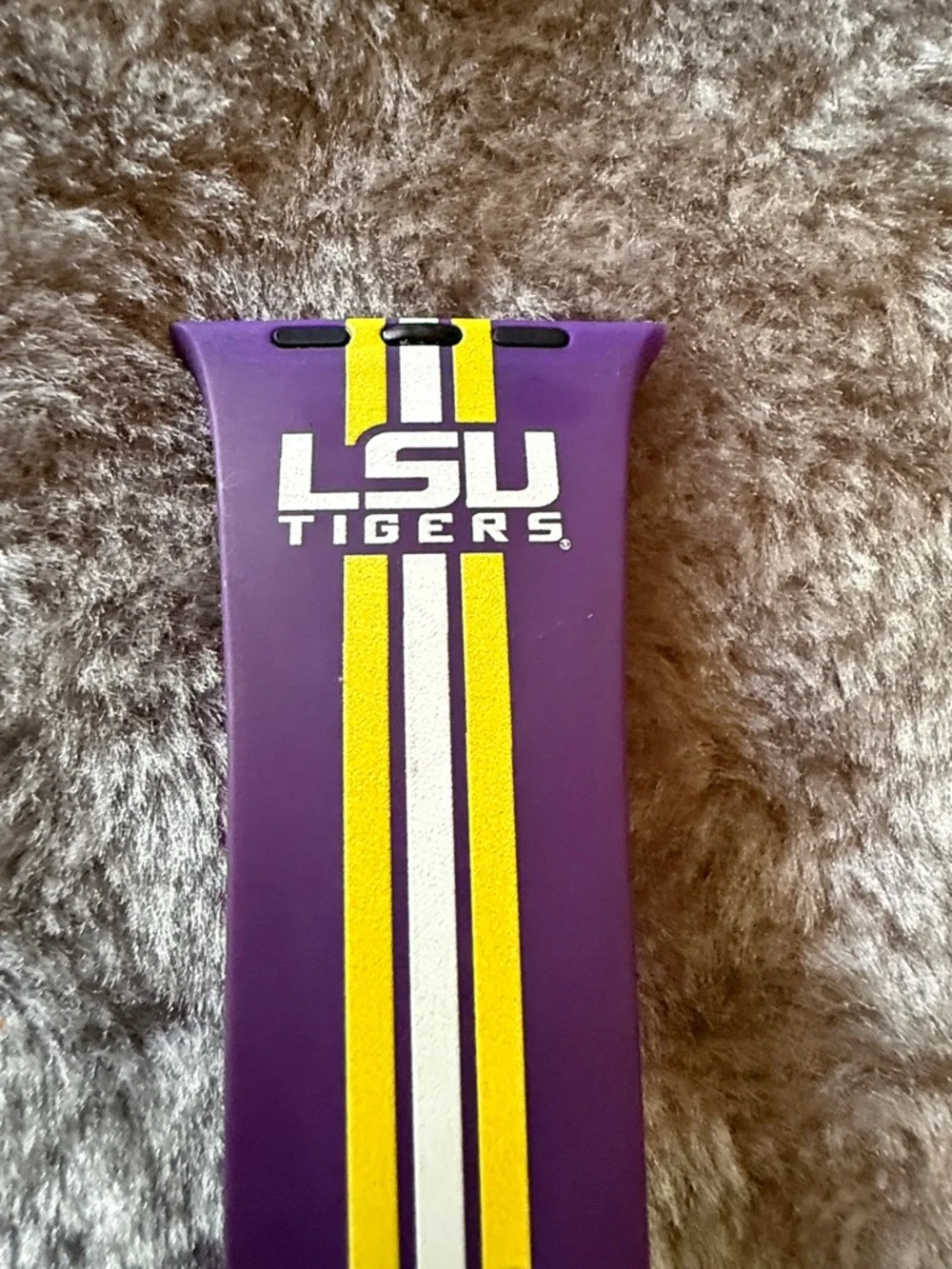 LSU Apple Watch band Purple Silicone Watch Band with Yellow & White Stripes